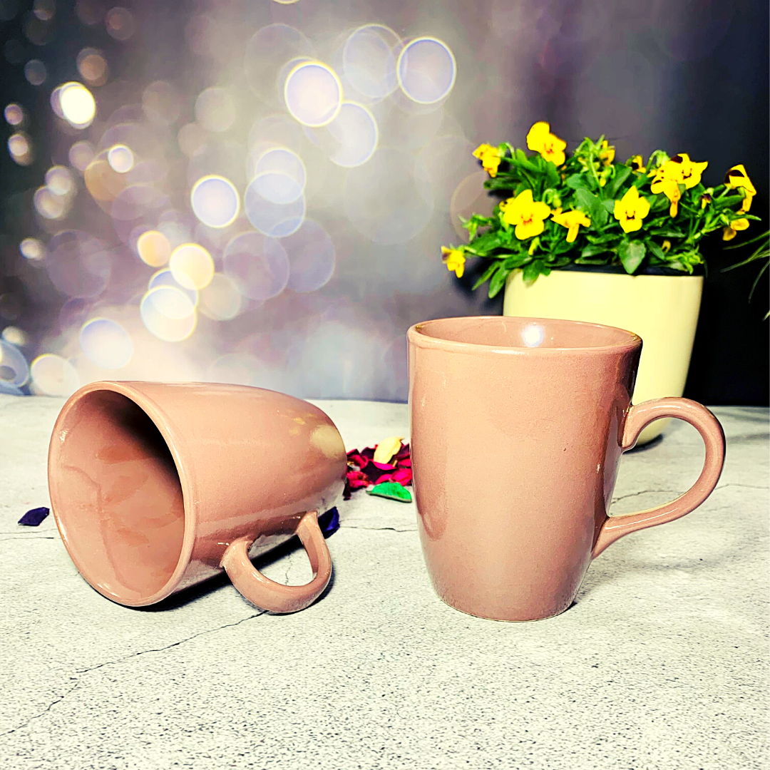 Homefrills Ceramic Hand Crafted Glossy Solid Colour Beige Coffee Mug Combo Suitable for Coffee, Tea, Juice, Cappuccino, etc. (275ml) Set of 2